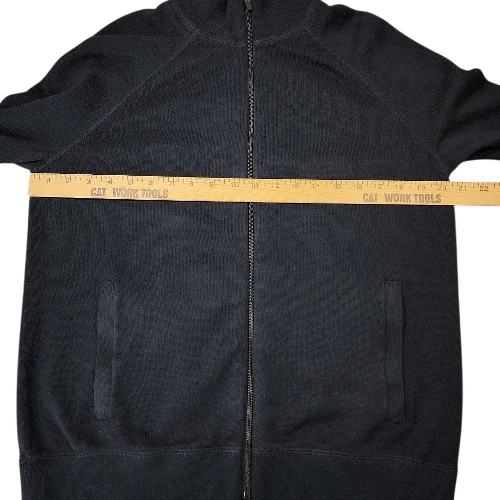 Lands End Full Zip Cardigan M Mens Sweater Black Cotton Modal Neck Dark Academia